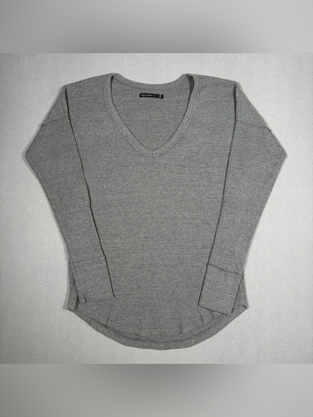 Abercrombie & Fitch Waffle Knit Shirt Women Medium Gray Long Sleeve Thermal Y2K
